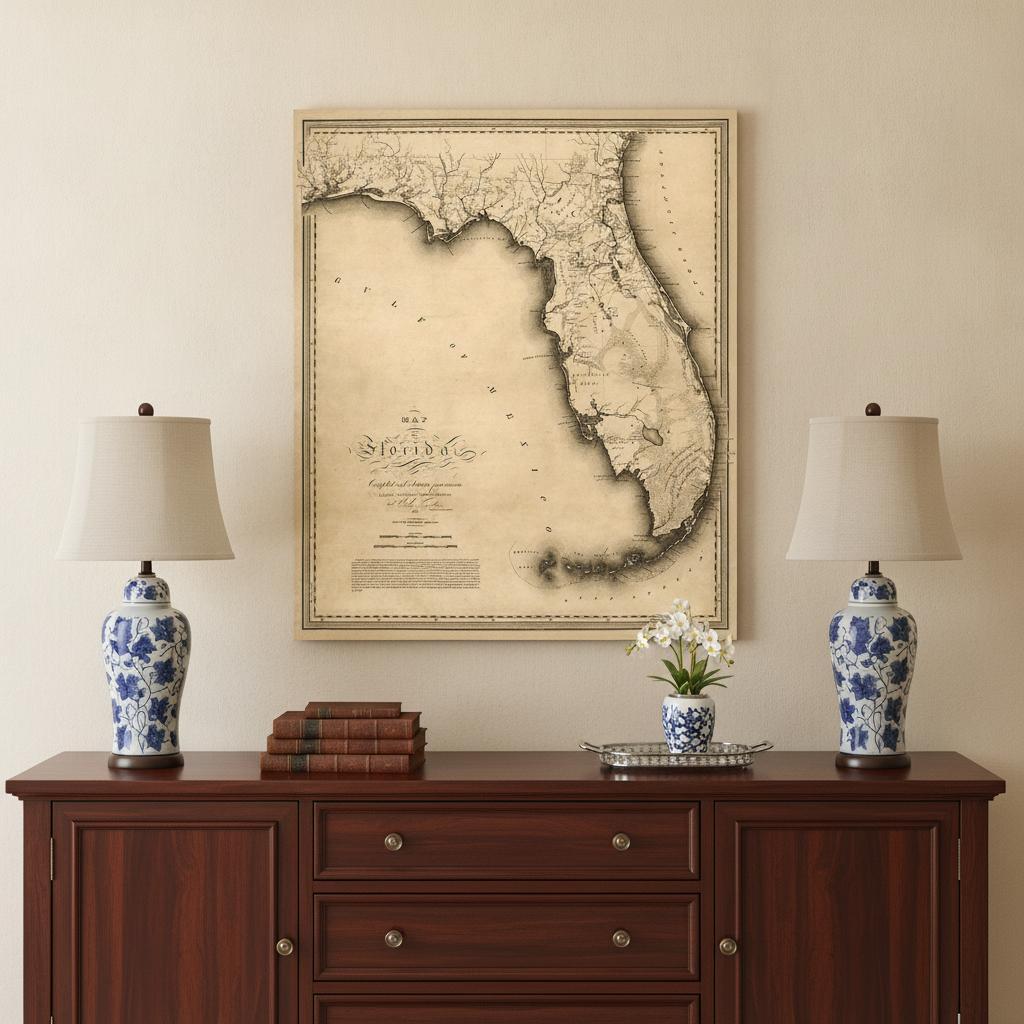 24" X 28" C1823 Early Map Of Florida Vintage Poster Wall Art