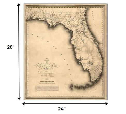 24" X 28" C1823 Early Map Of Florida Vintage Poster Wall Art