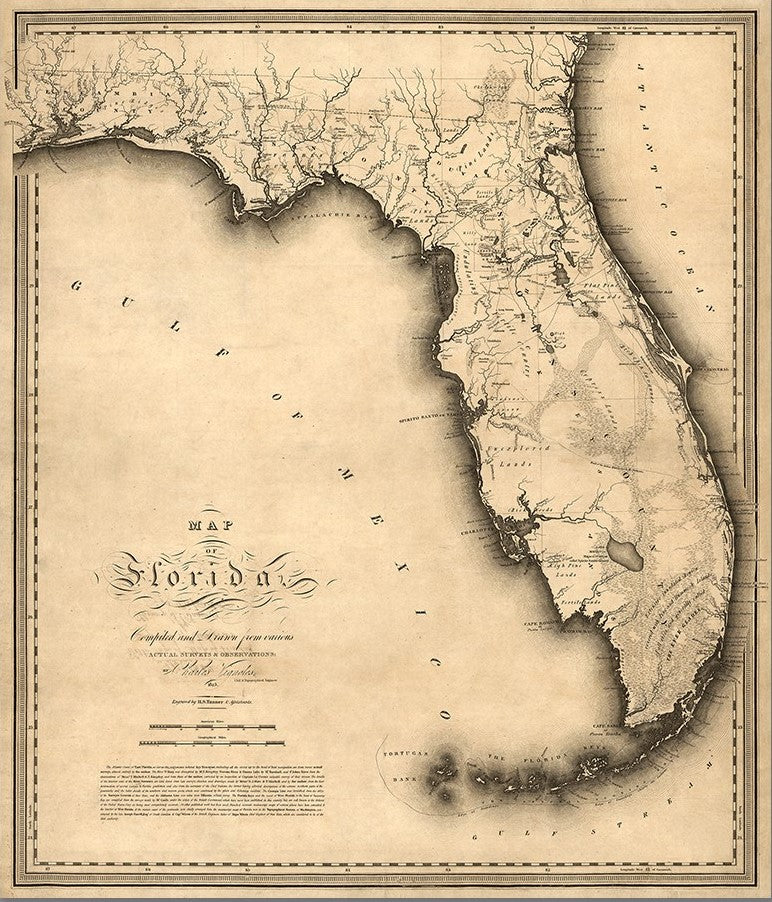 24" X 28" C1823 Early Map Of Florida Vintage Poster Wall Art