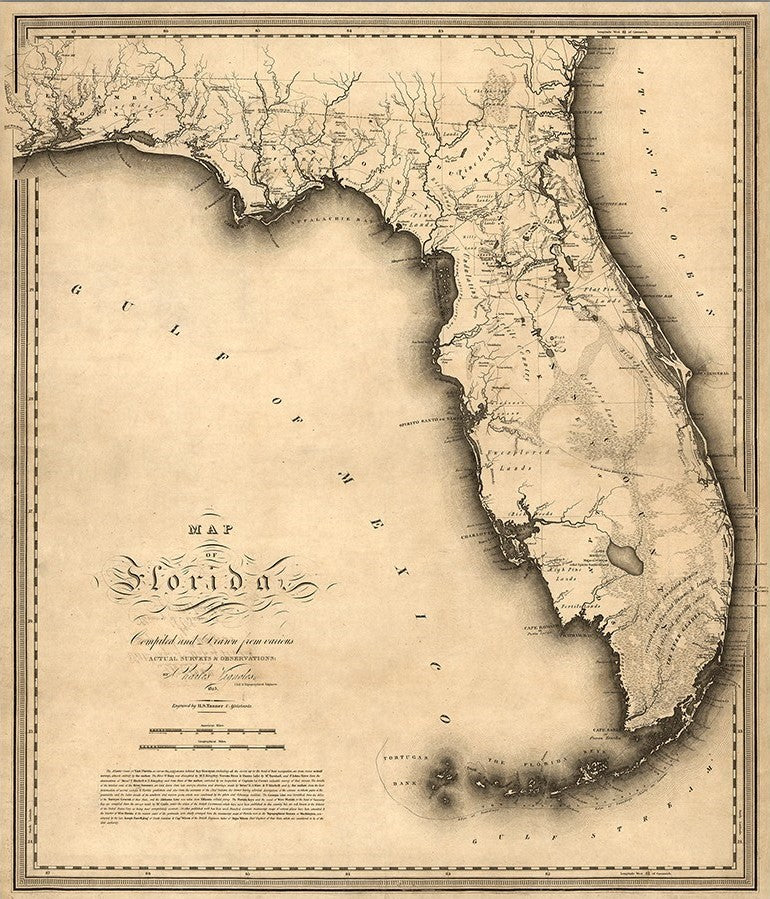20" X 24" C1823 Early Map Of Florida Vintage Poster Wall Art