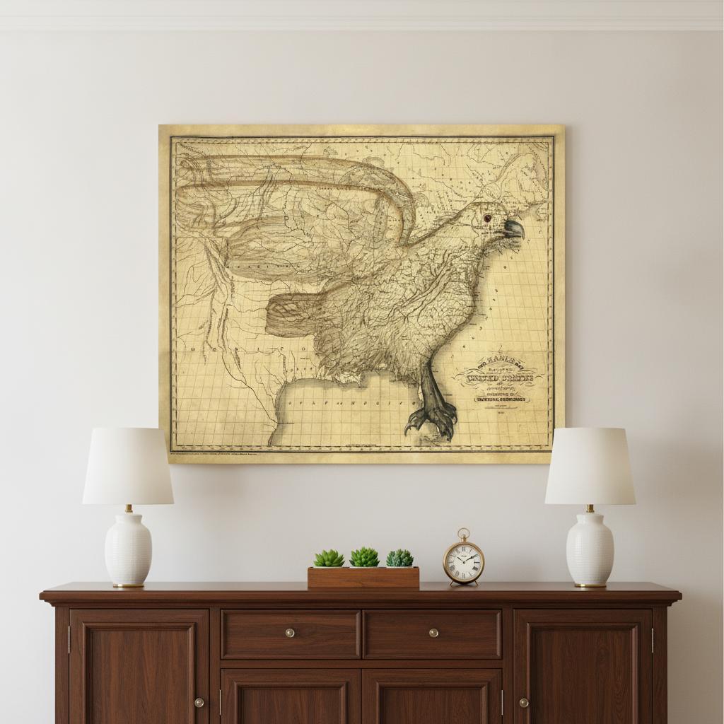 16" X 20" Eagle Map Of America C1833 Vintage Poster Wall Art
