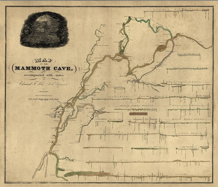 24" X 28" Map Of Kentucky Mammoth Cave Vintage Poster Wall Art