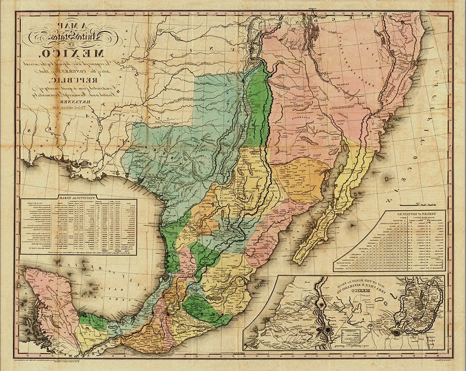 20" X 24" Vintage 1846 Map Of Mexico Wall Art