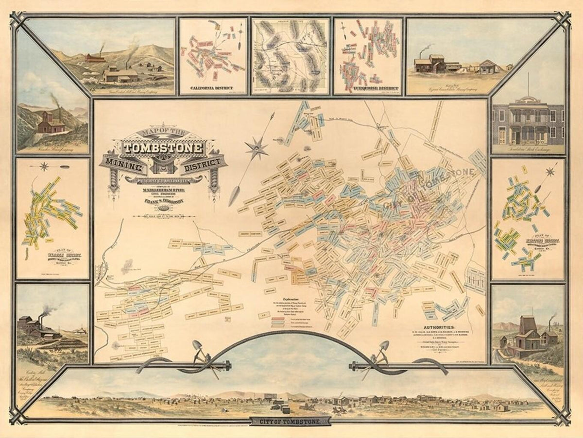 20" X 28" Map Of Tombstone Mining District Vintage Travel Poster Wall Art