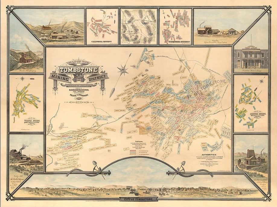 18" X 24" Map Of Tombstone Mining District Vintage Travel Poster Wall Art