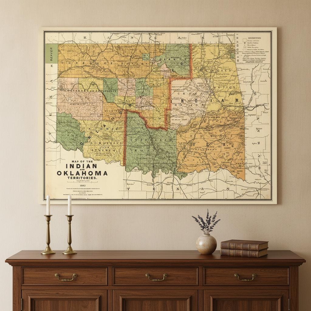 18" X 24" Map Of Indian And Oklahoma Territories Vintage Poster Wall Art
