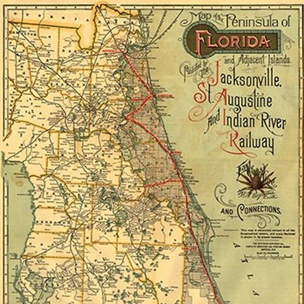 16" X 36" Map Of Jacksonville Florida Vintage Poster Wall Art