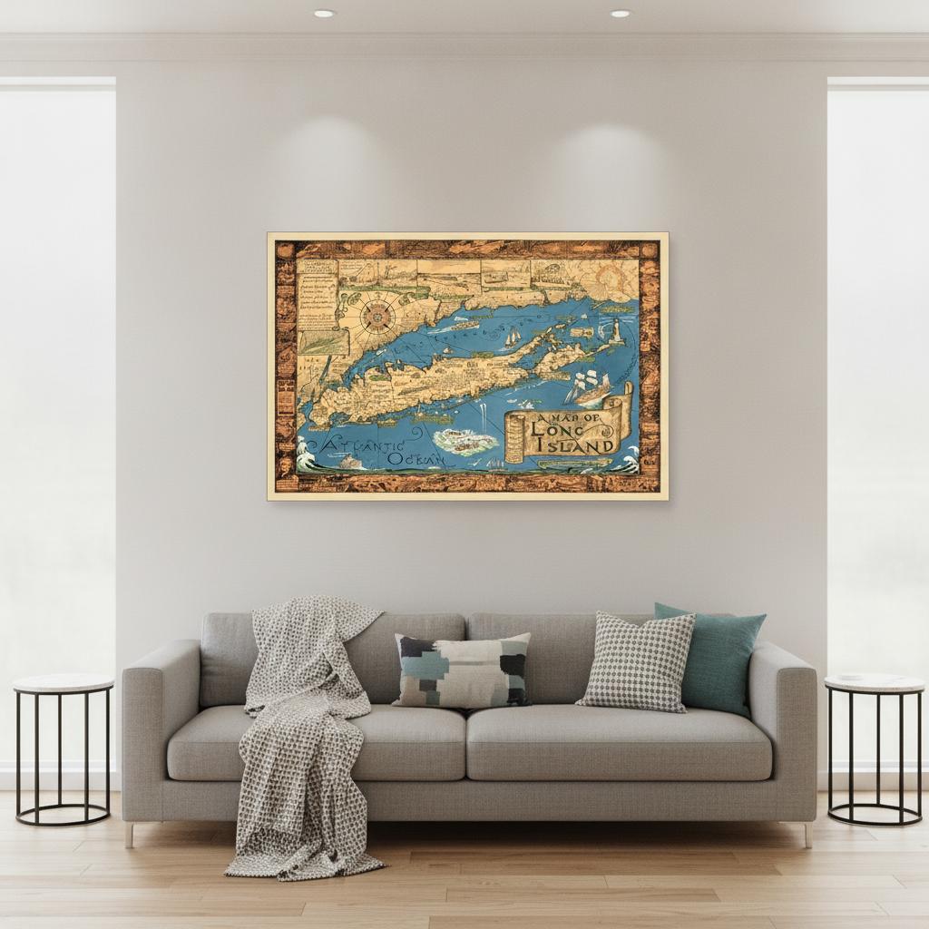 Vintage 1933 Map Of Long Island Unframed Print Wall Art