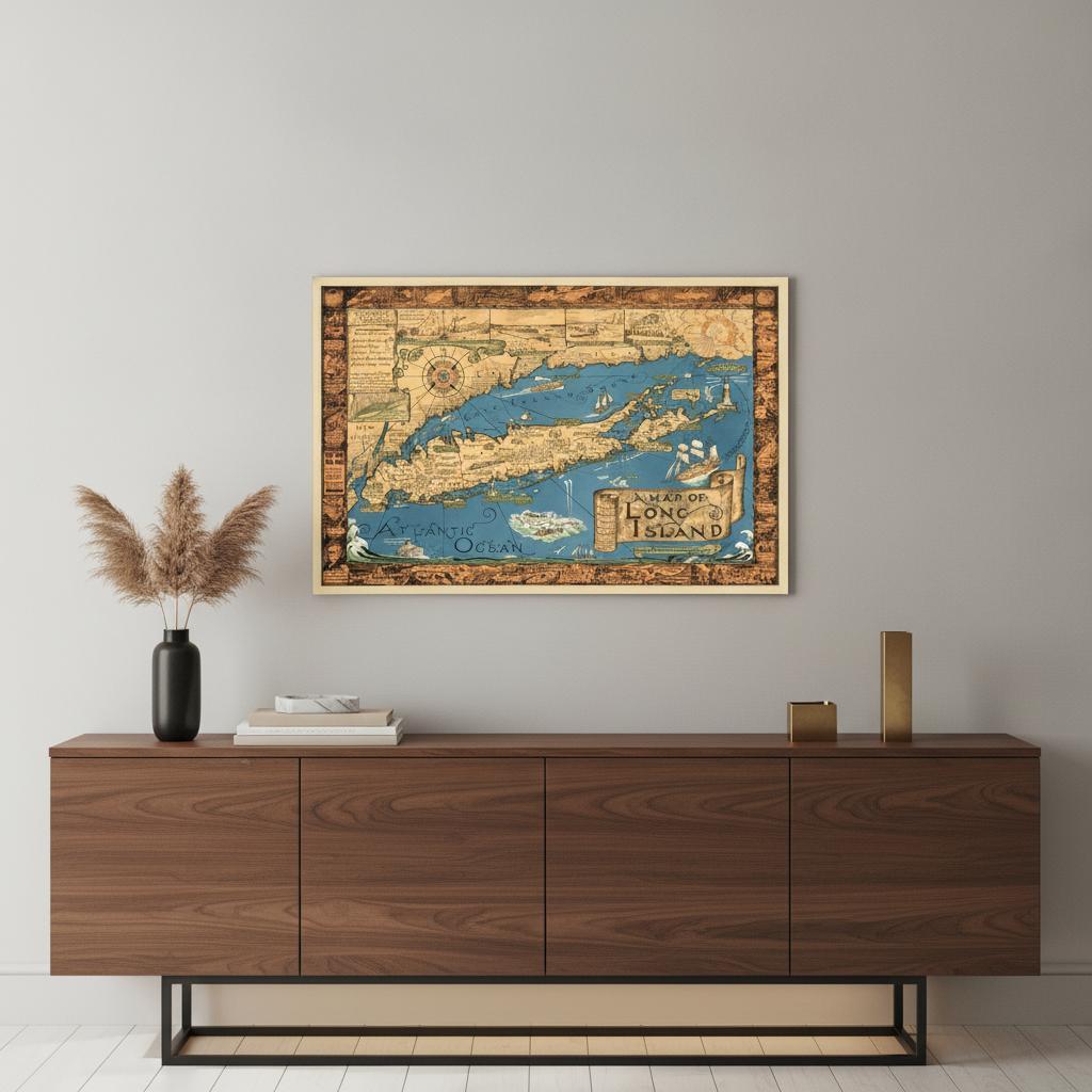 16" x 24" Vintage 1933 Map of Long Island Wall Art