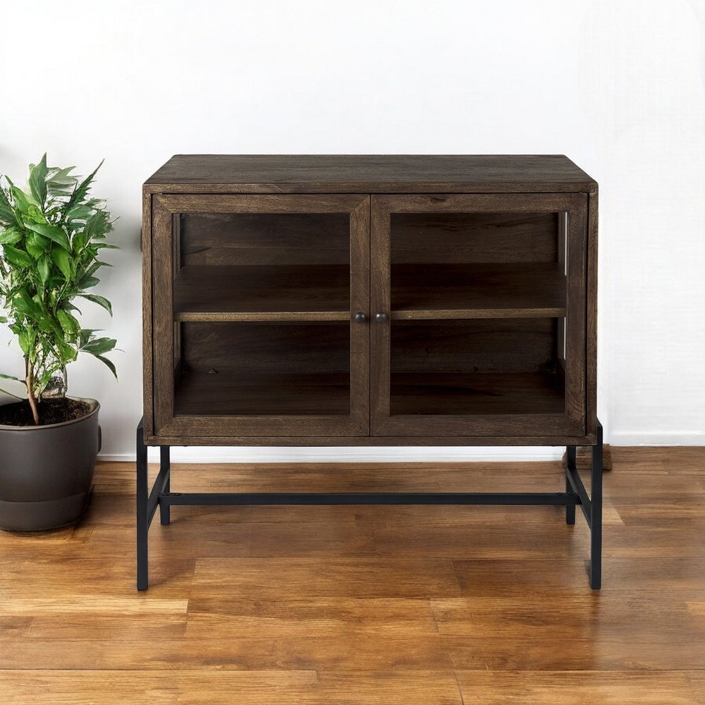 38" White Solid Wood Sideboard with Two Glass Doors