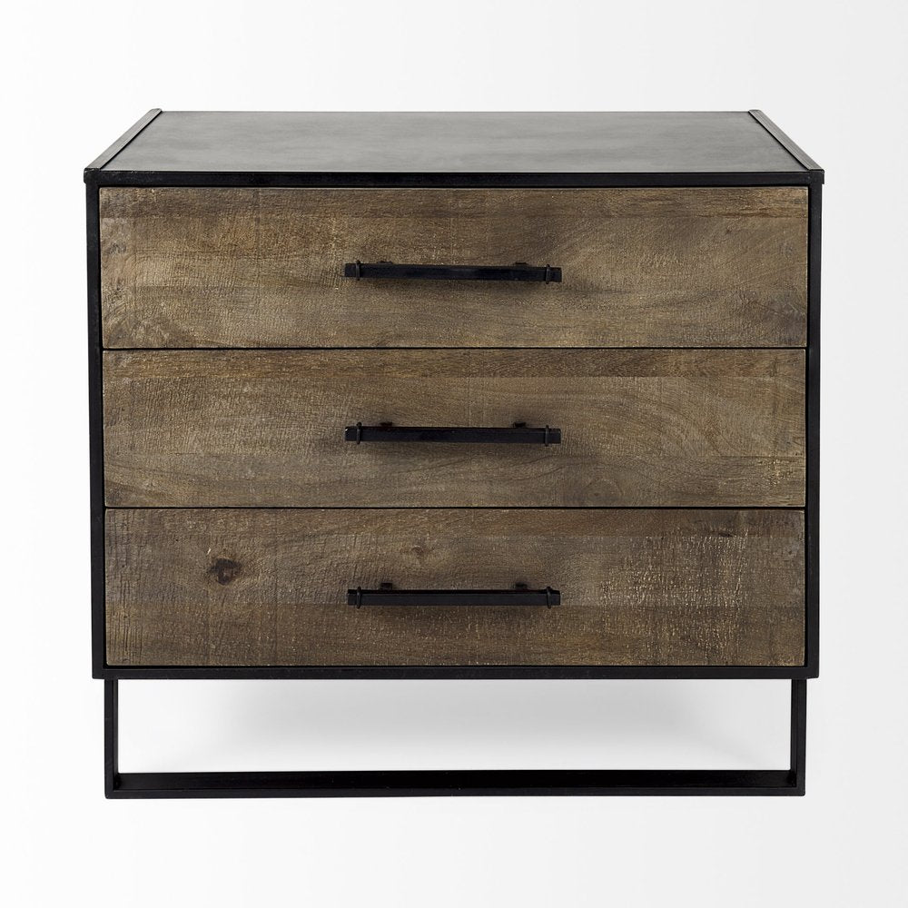 20" Brown and Black Distressed Accent Cabinet With Three Drawers