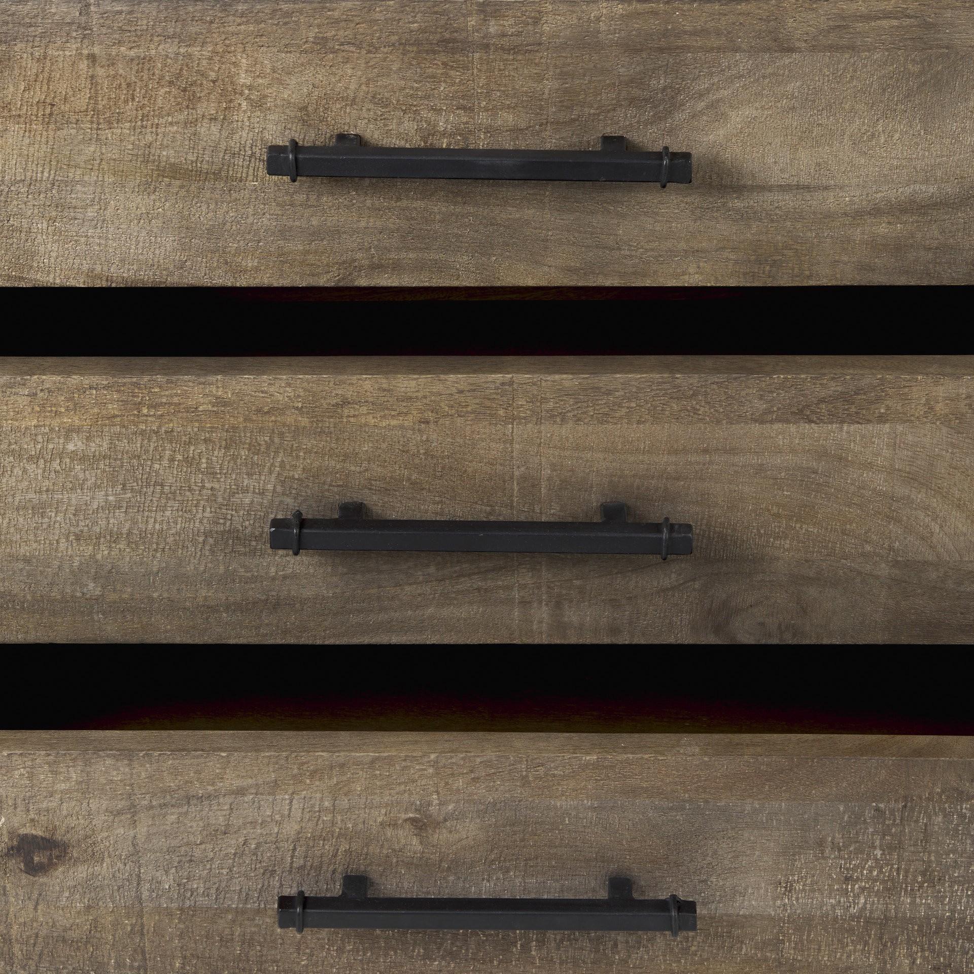 20" Brown and Black Distressed Accent Cabinet With Three Drawers