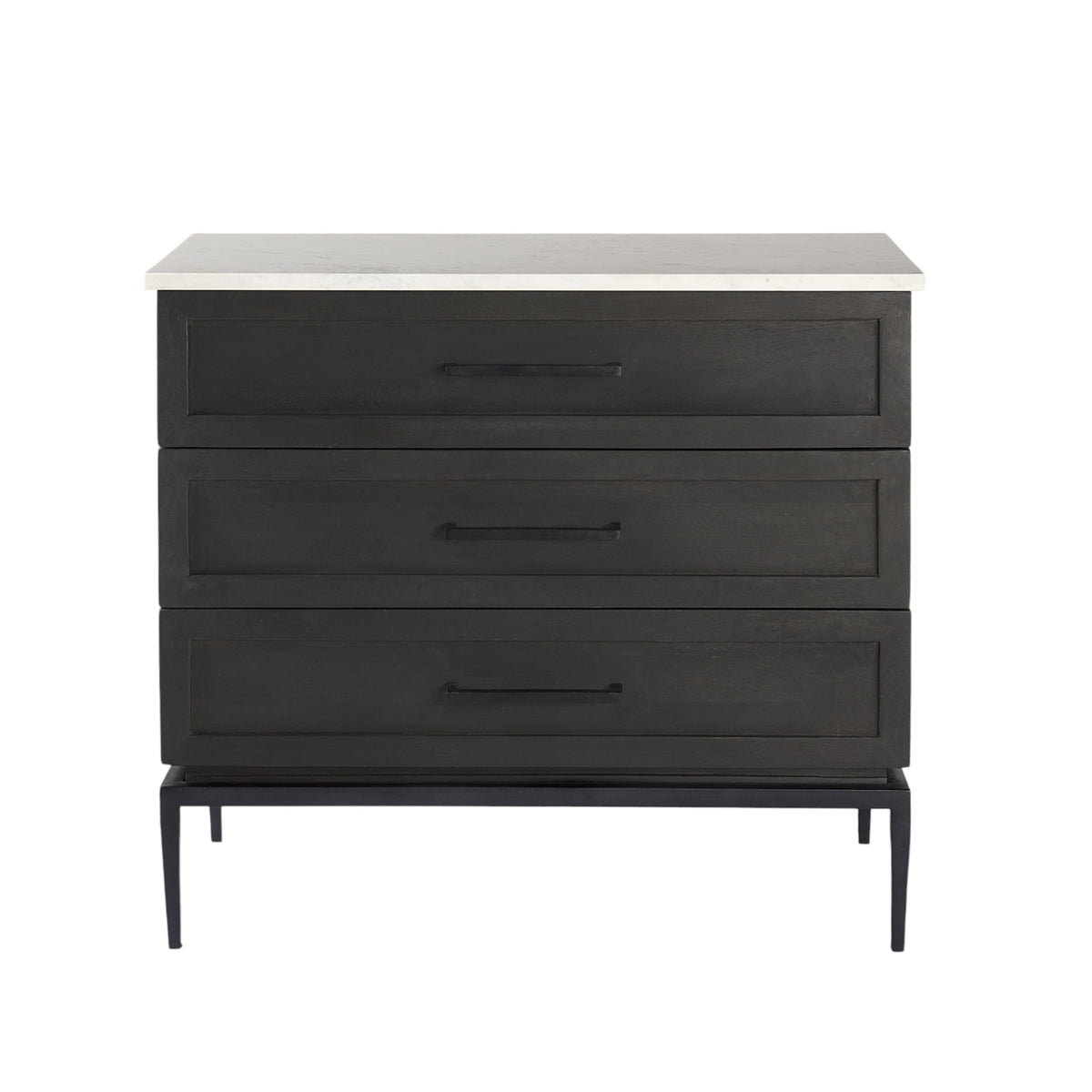 36" Black And White Solid Wood And Marble Three Drawer Dresser