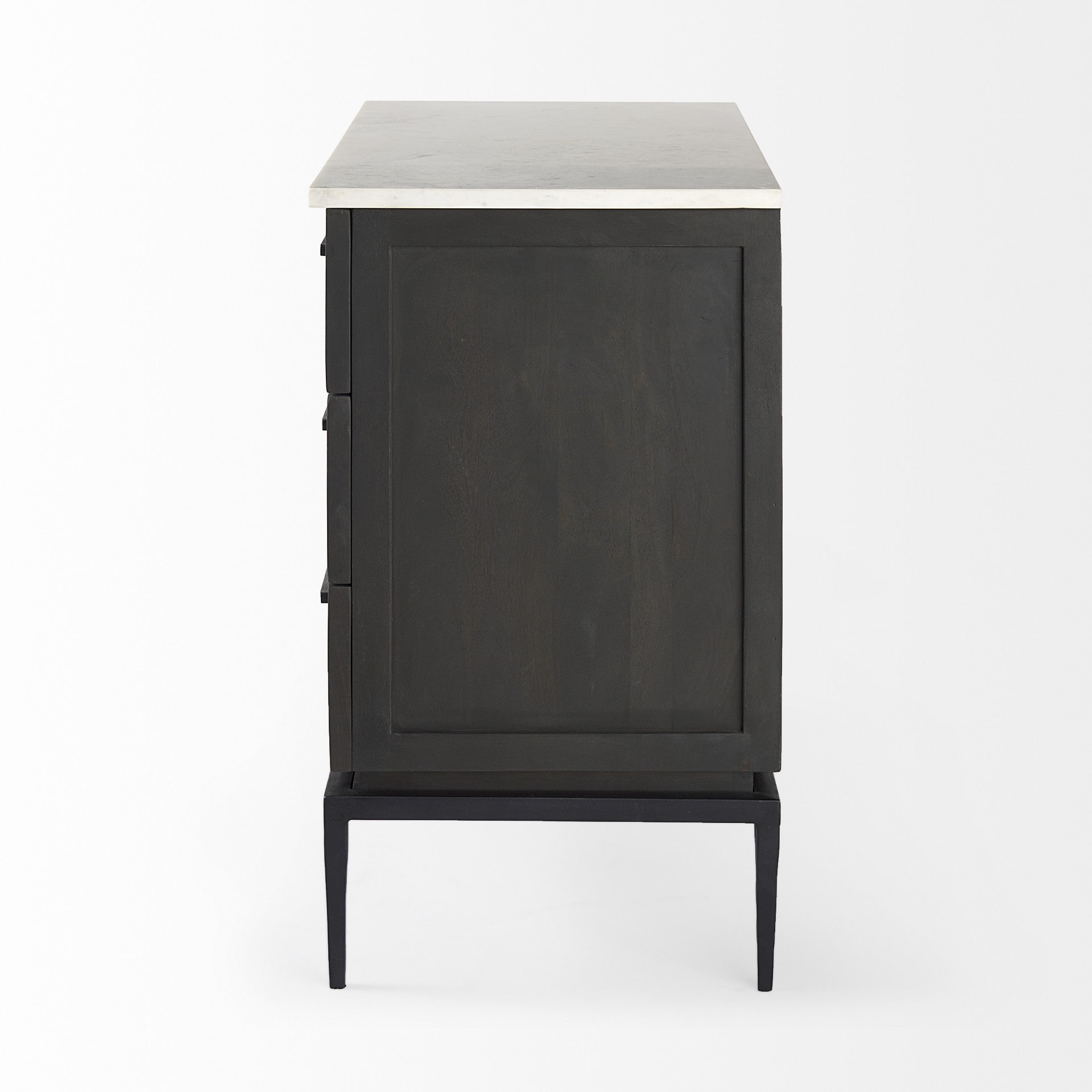 36" Black And White Solid Wood And Marble Three Drawer Dresser