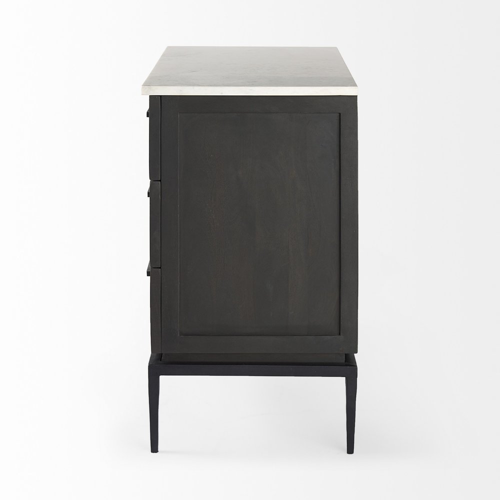 36" Black And White Solid Wood And Marble Three Drawer Dresser