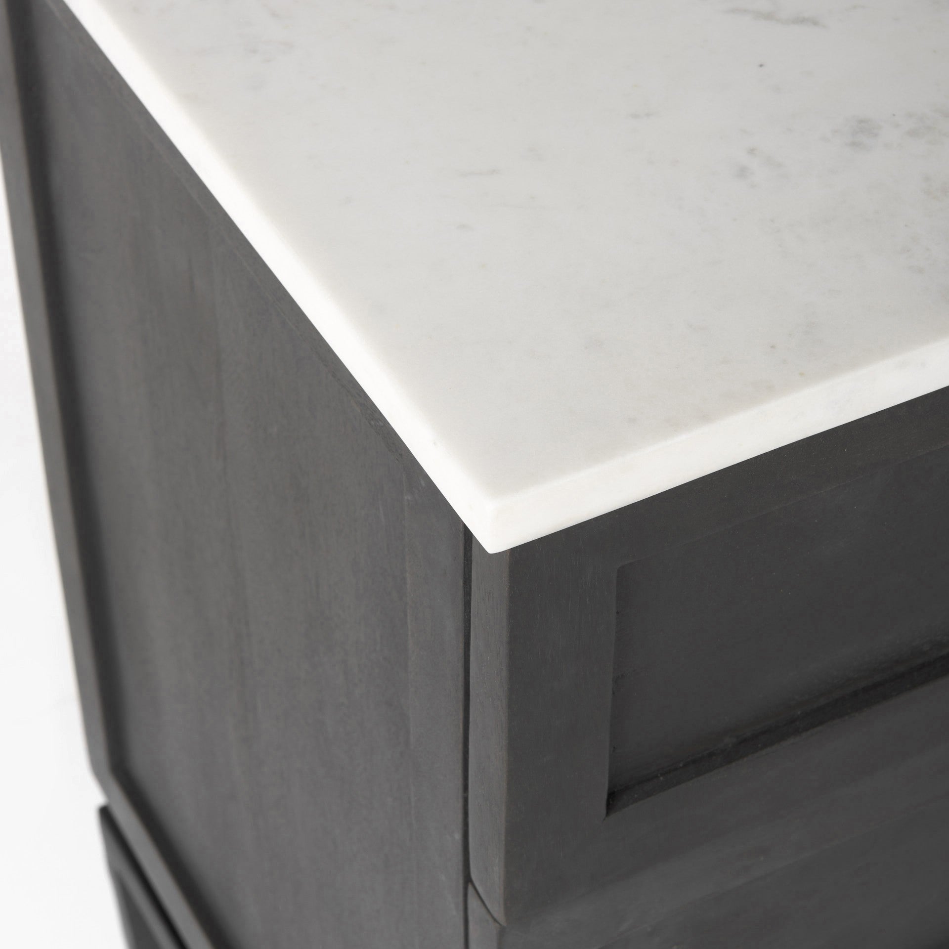36" Black And White Solid Wood And Marble Three Drawer Dresser