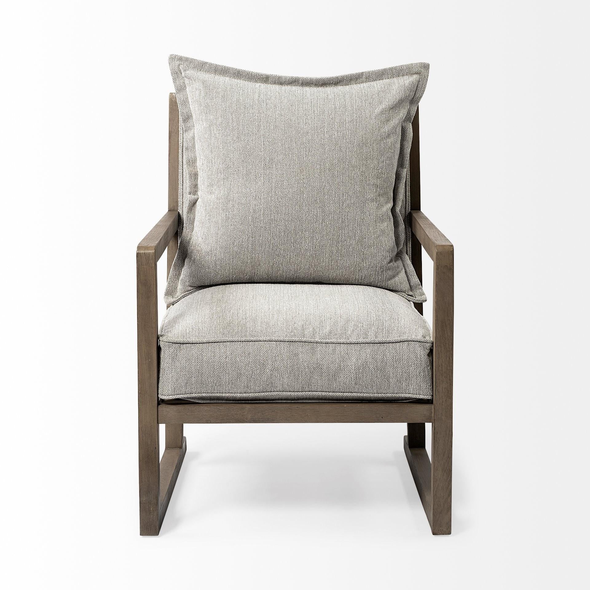 32" Ash Gray and Brown Fabric Arm Chair