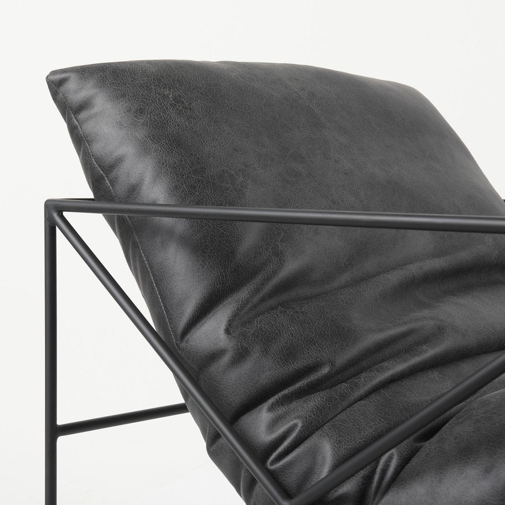 30" Black Faux Leather Distressed Wingback Chair