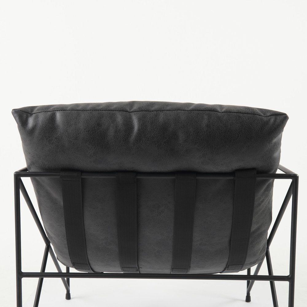 30" Black Faux Leather Distressed Wingback Chair