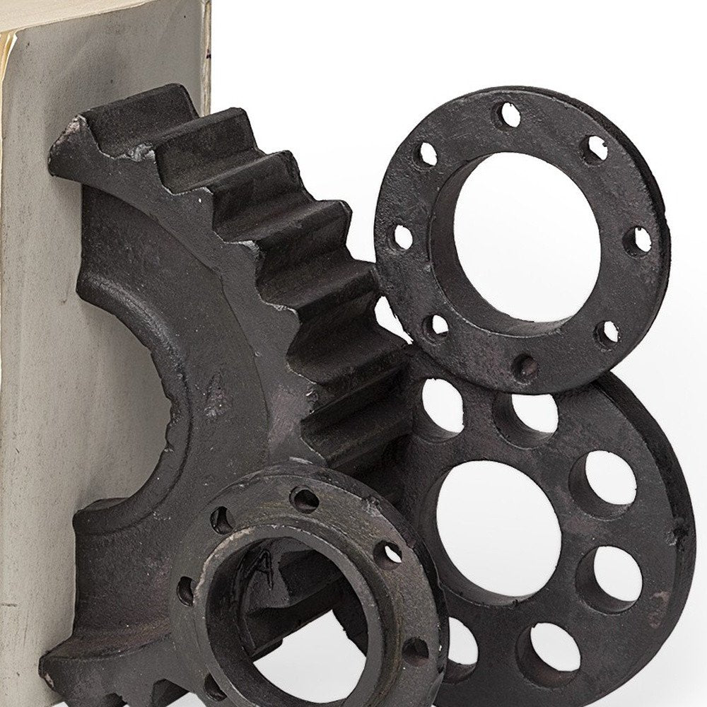 Set of Two Matte Black Industrial Cog Bookends