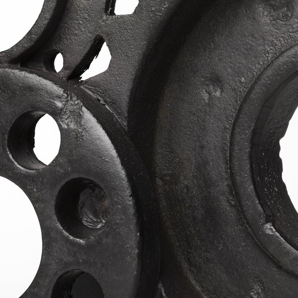 Set of Two Matte Black Industrial Cog Bookends