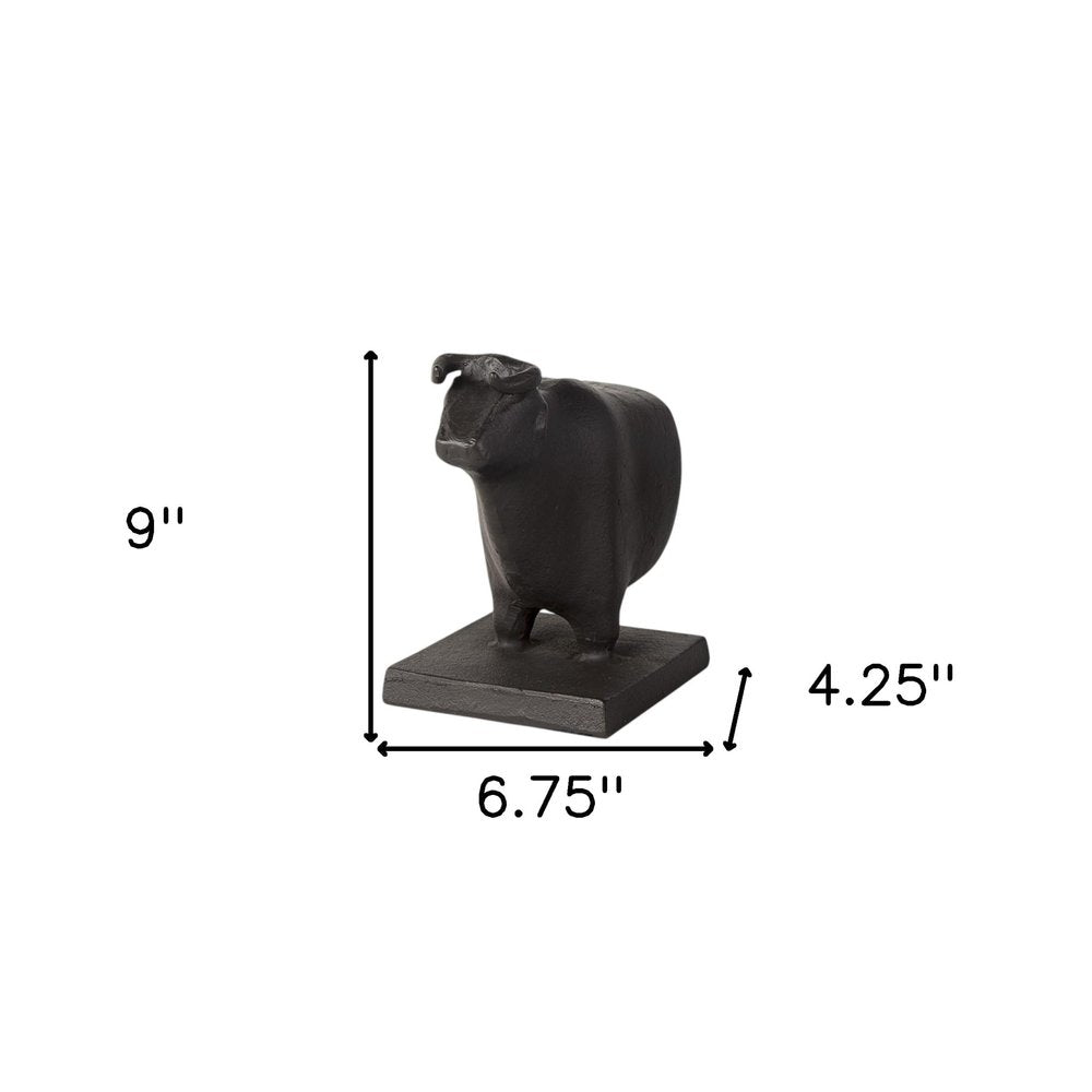 Set of Two 7" Black Fabric Bull Decorative Bookends