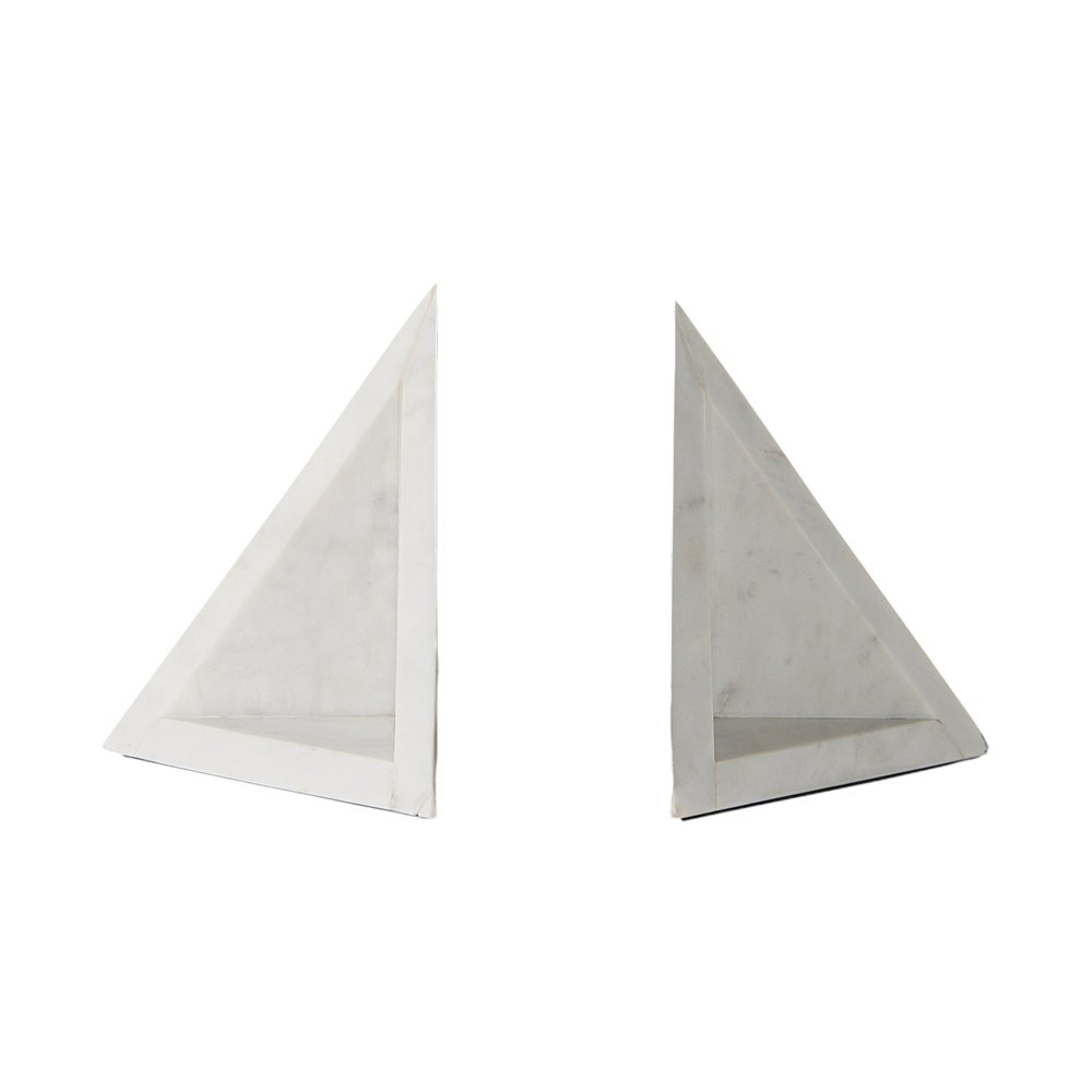 Set of Two White Marble Decorative Bookends