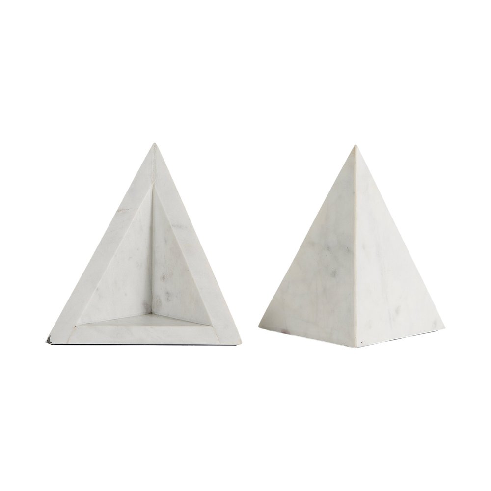 Set of Two White Marble Triangle Decorative Bookends
