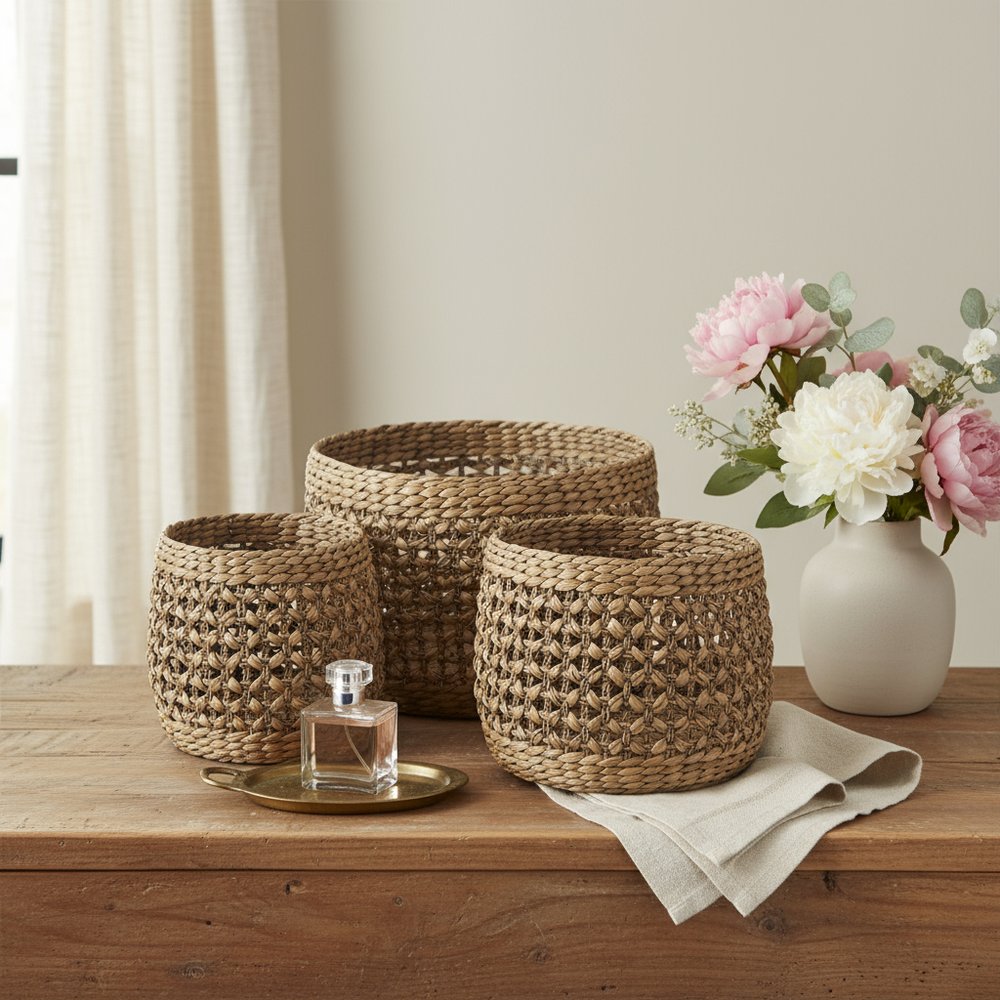 Set of Three Brown Wicker Basket