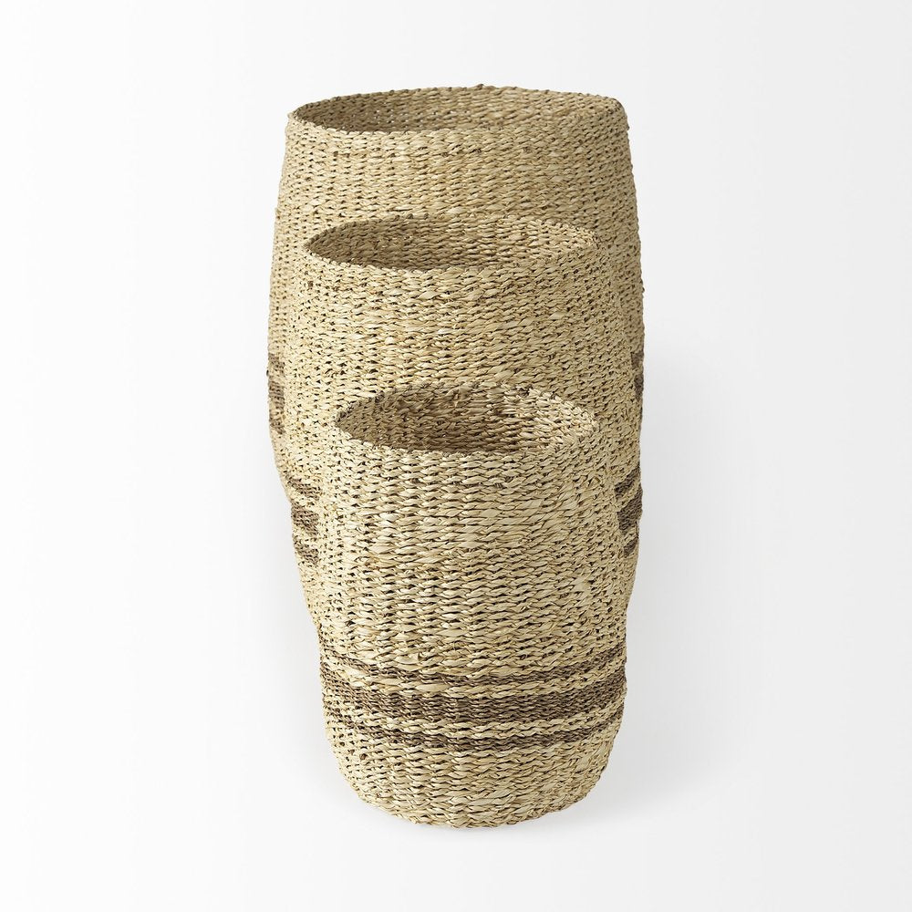 Set of Three Natural And Brown Wicker Basket