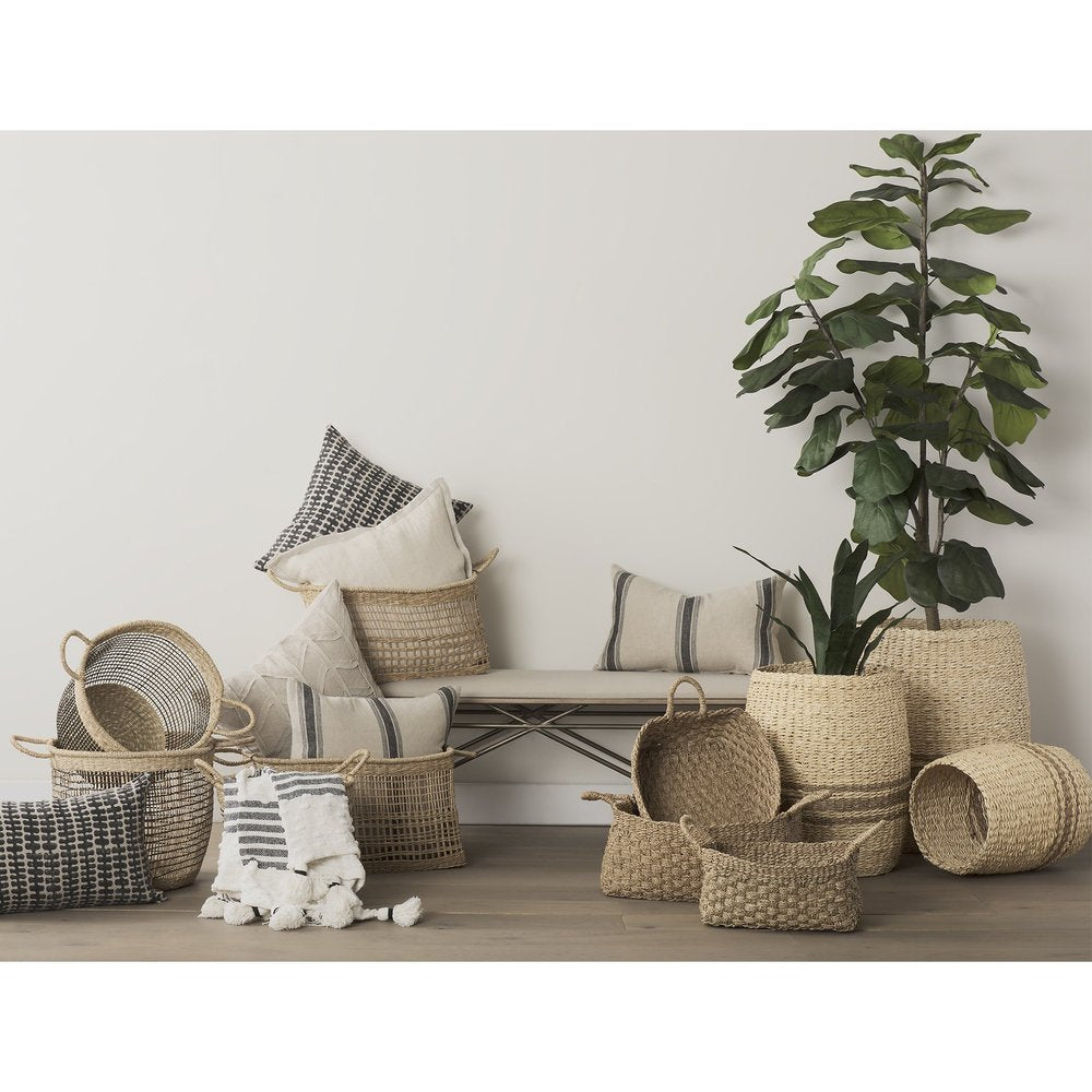 Set of Three Natural And Brown Wicker Basket