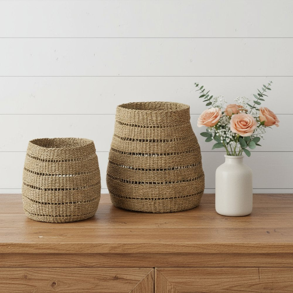 Set of Two Brown Wicker Basket