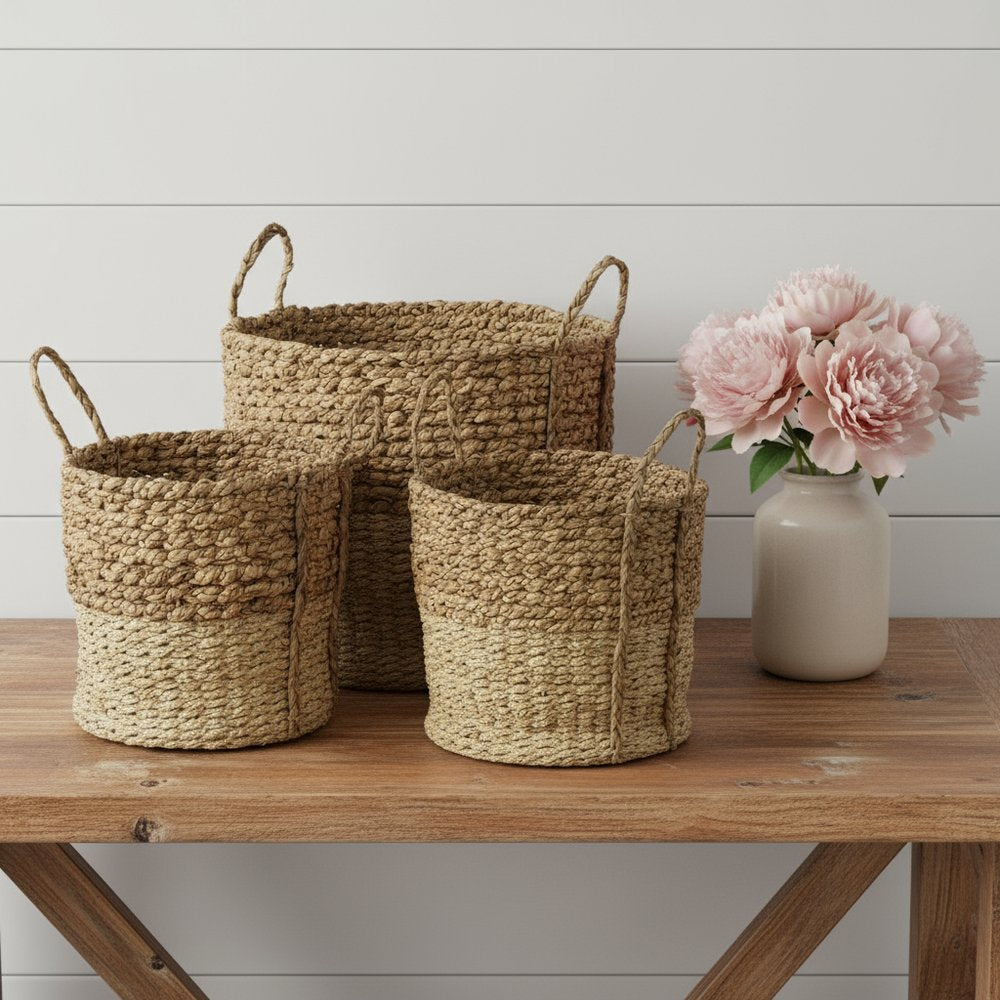 Set of Three Brown Wicker Basket
