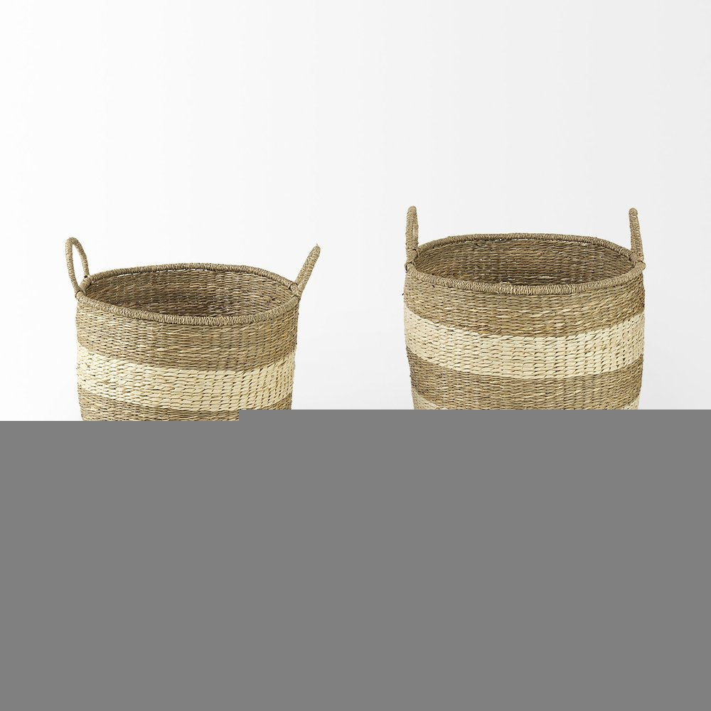 Set of Two Natural And Beige Wicker Basket