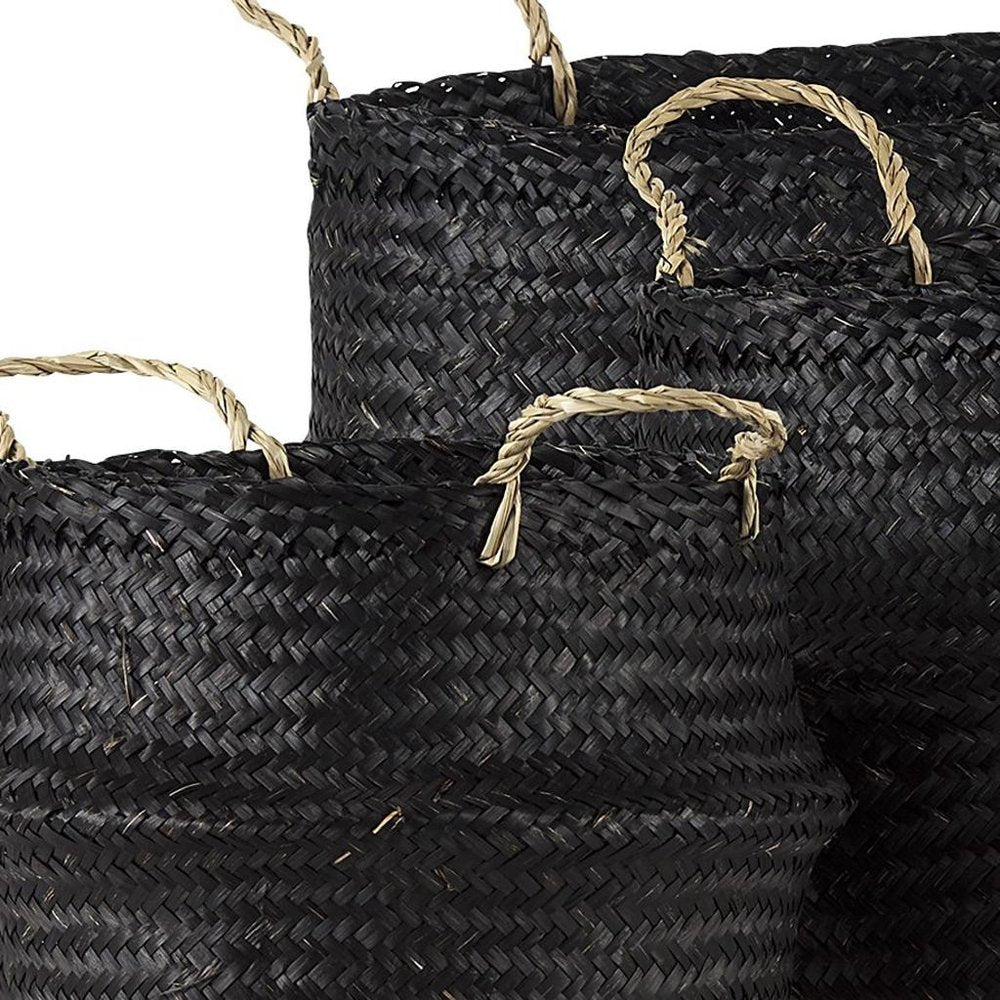 Set of Three Black Wicker Basket