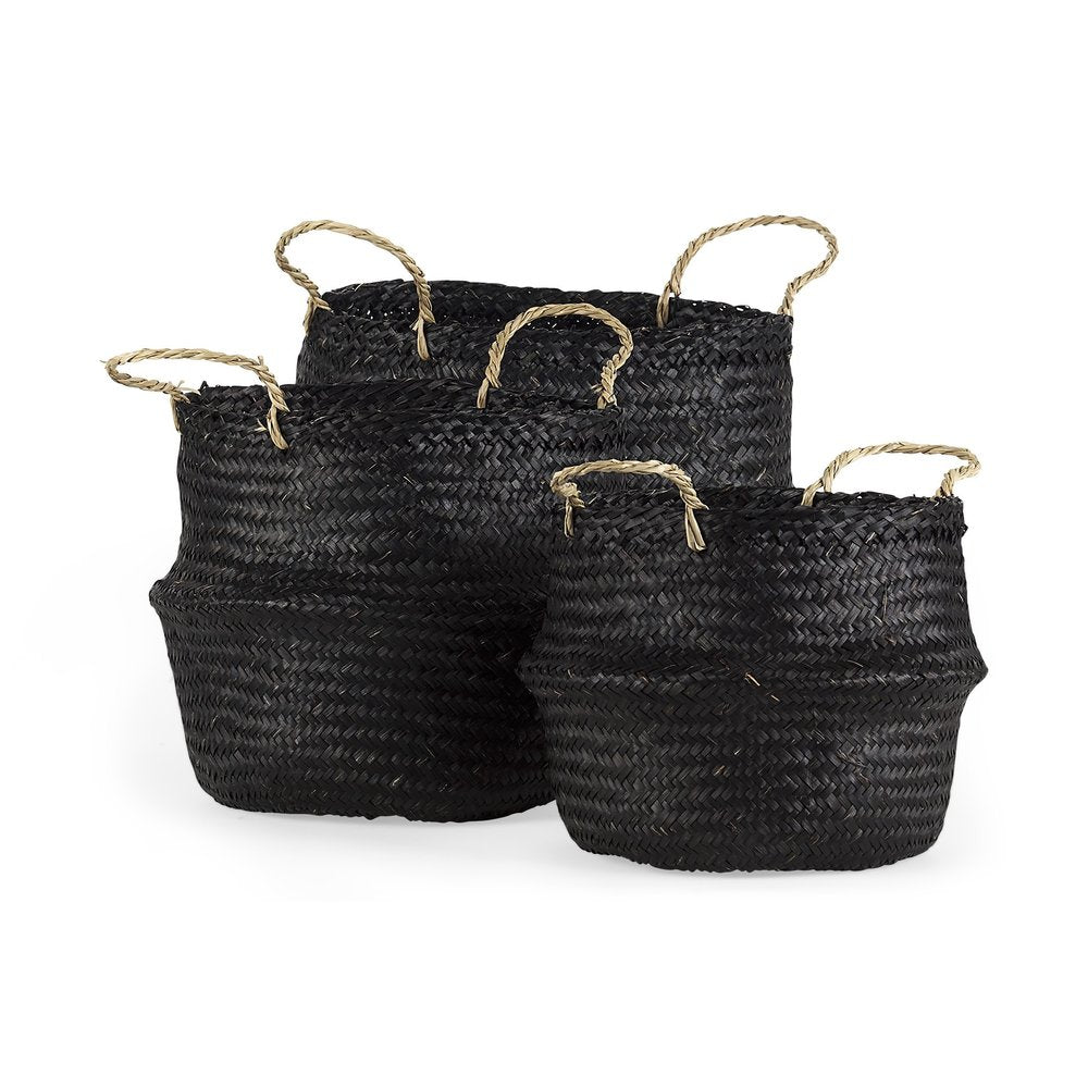 Set of Three Black Wicker Basket