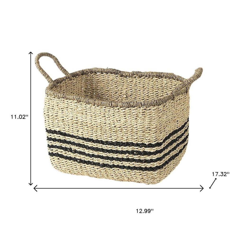 Set of Two Natural And Black Rattan Basket
