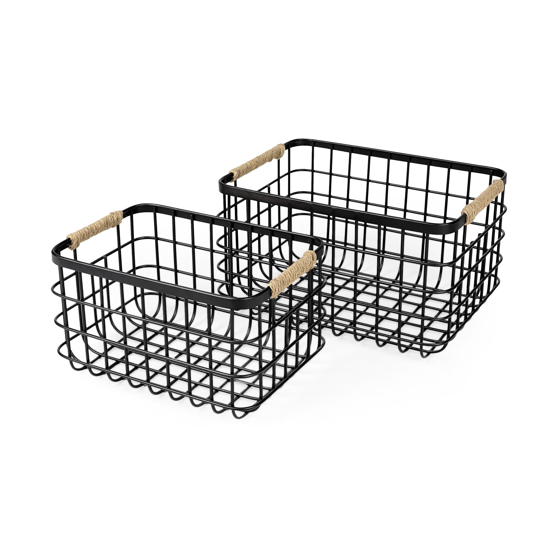 Set of Two Black Metal Basket