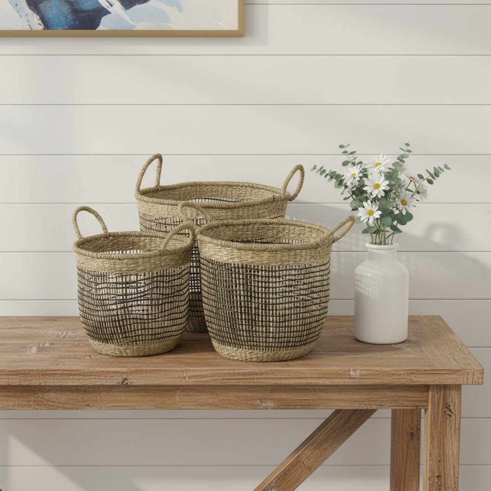 Set of Three Light Brown Wicker Basket