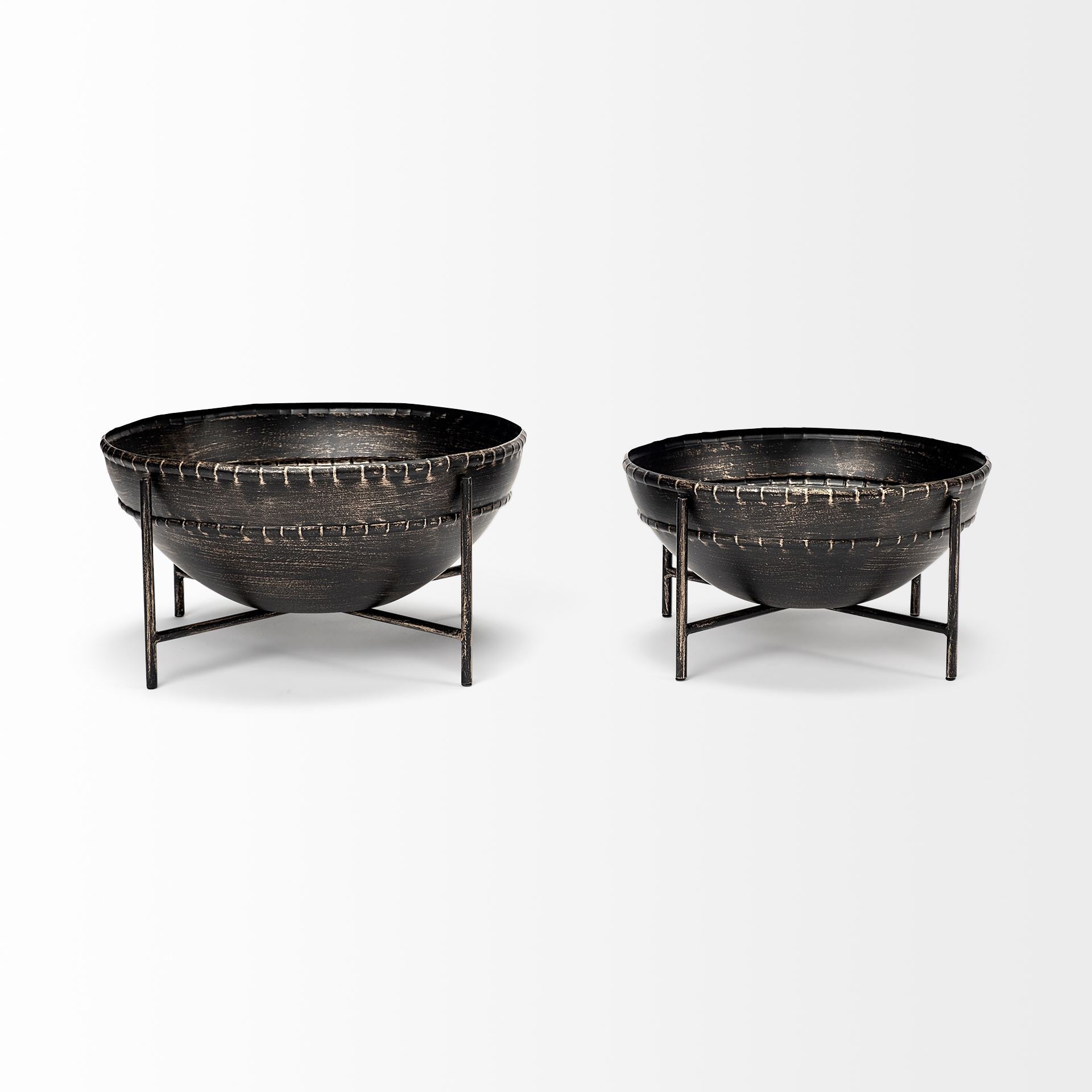 Set Of Two Metal Bowls With Stands