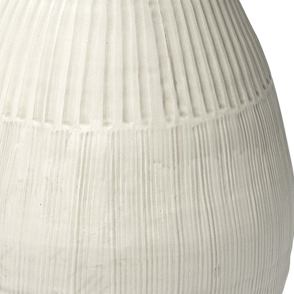 21" White Striped Ceramic Cylinder Floor Vase