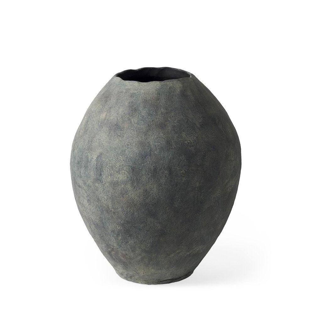23" Gray Oval Distressed Ceramic Floor Vase