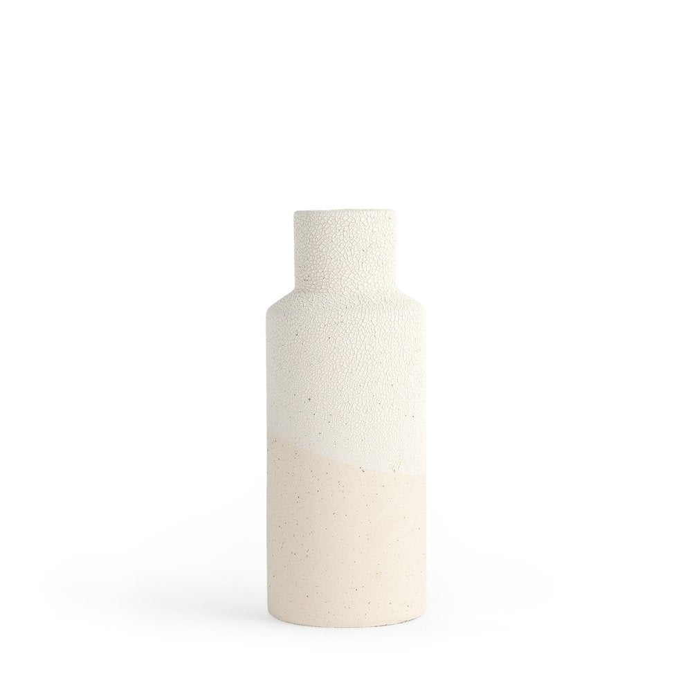11" Beige And White Color Block Ceramic Cylinder Table Vase