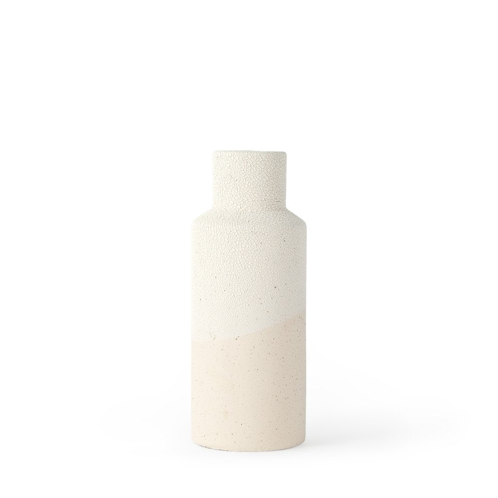 11" Beige And White Color Block Ceramic Cylinder Table Vase