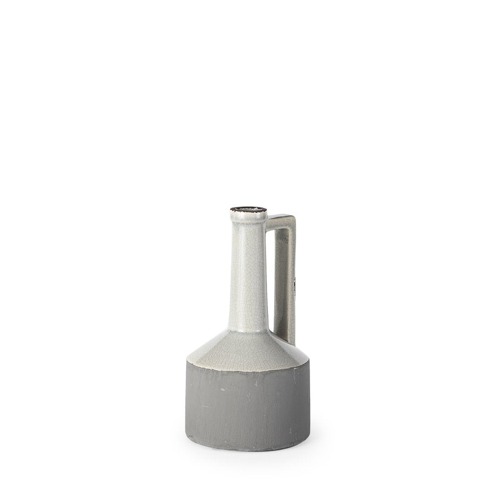 9" Gray And White Ceramic Cylinder Table Vase