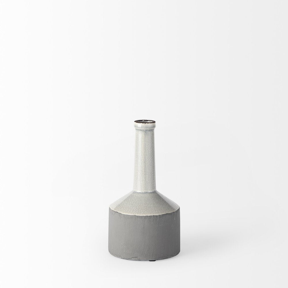 9" Gray And White Ceramic Cylinder Urns Jars