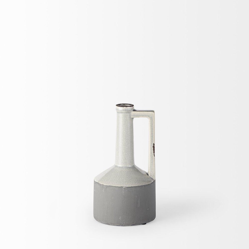 9" Gray And White Ceramic Cylinder Table Vase