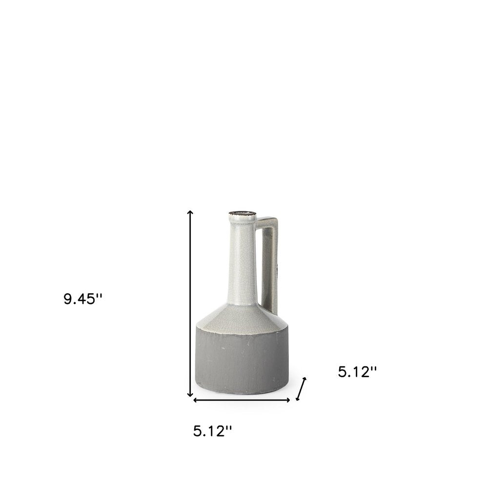 9" Gray And White Ceramic Cylinder Table Vase