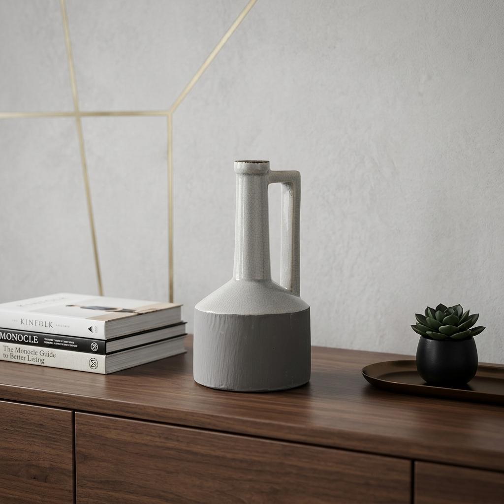 9" Gray And White Ceramic Cylinder Table Vase