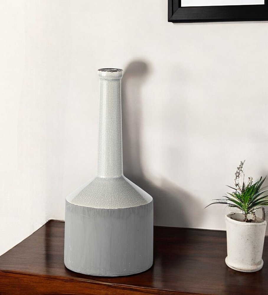 13" Gray And White Cylinder Ceramic Urns Jars